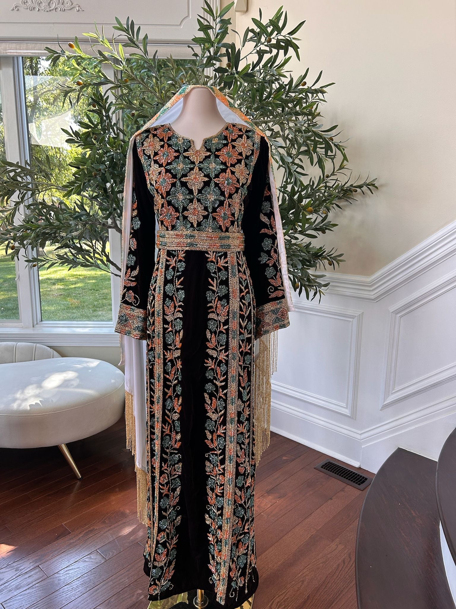 Brown Velvet Stone Thobe