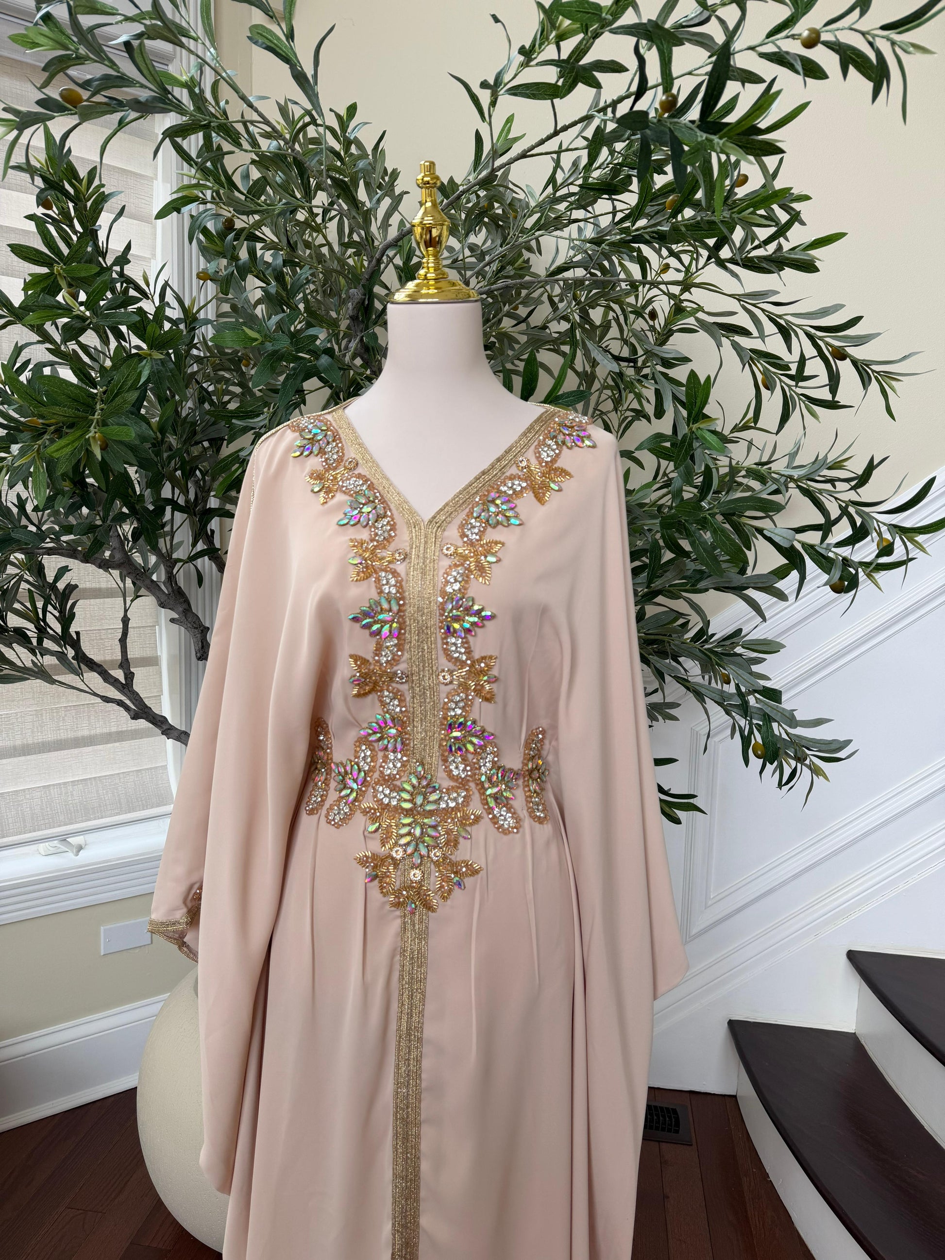 Cream Tatreez Elegance Beaded Butterfly Abaya