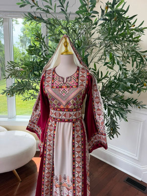 White Embroidery Tatreez Red Thobe