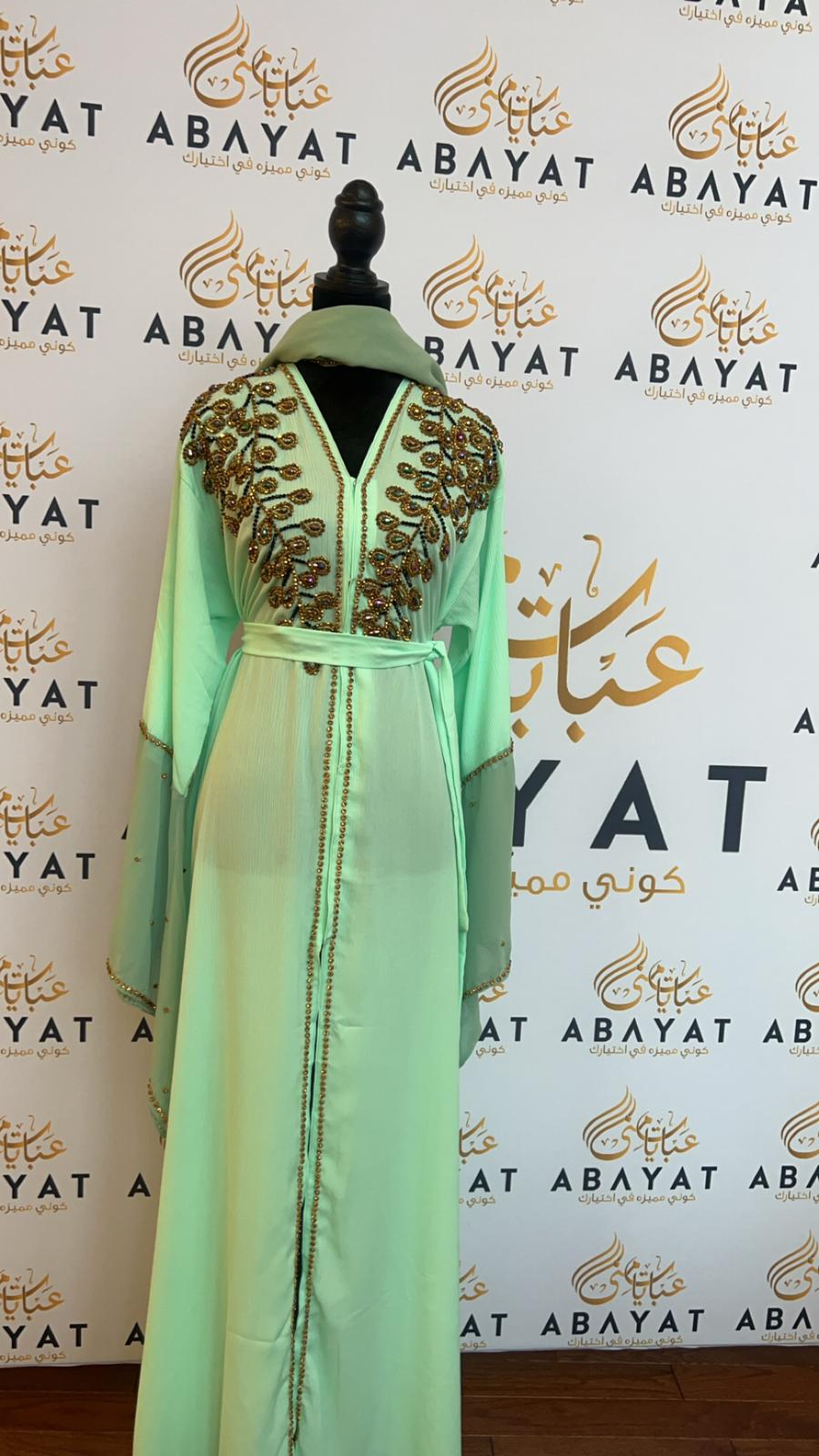 Mint Green Designed Abaya #8097663