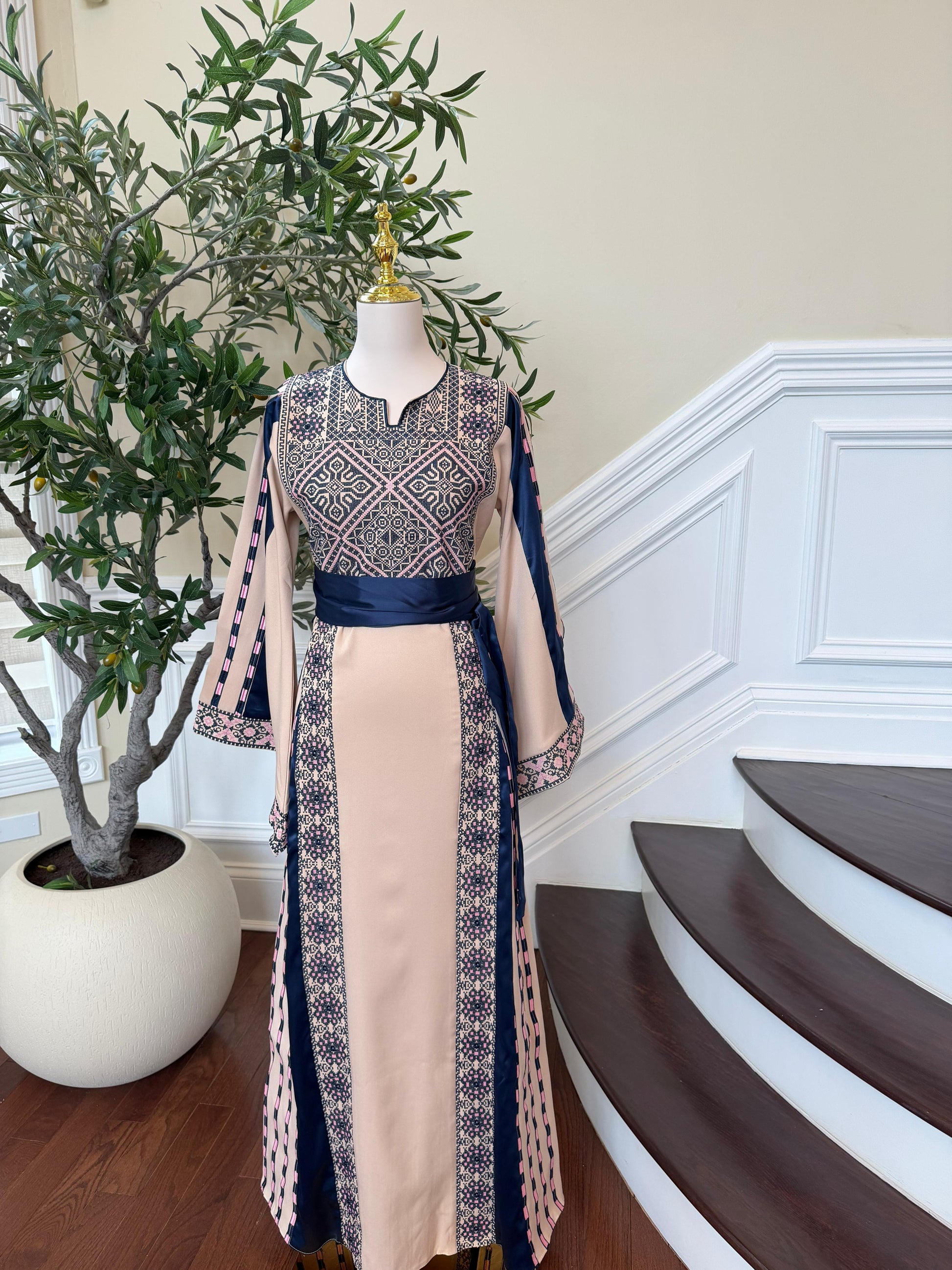 Royal Blue Embroidery Tan Thobe