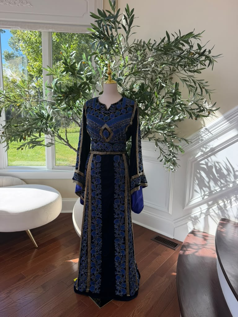 Royal Midnight Blue Embroidered Traditional Thobe (scarf not included)