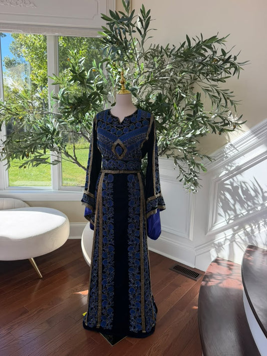 Royal Midnight Blue Embroidered Traditional Thobe (scarf not included)