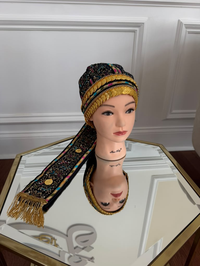Blue Embroidery Tatreez Waka Head Piece