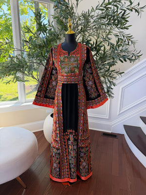 Black Embroidery Tatreez Orange Thobe