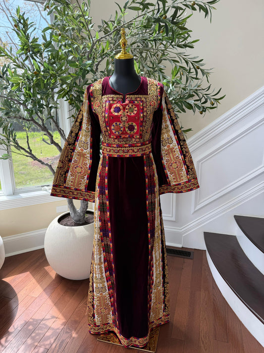 Velvet Maroon Embroidered Tatreez Thobe