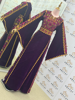 Palestinian Embroidered Thobe – Regal Plum Velvet Edition