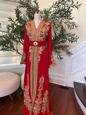 Red Detailed Golden Charm Kuftan
