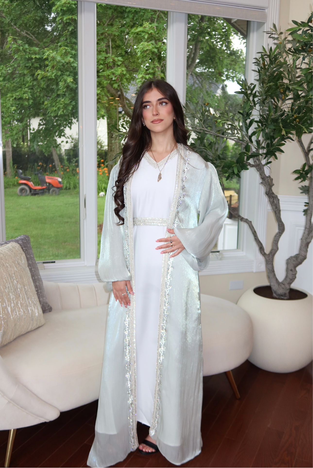 Sage Green Kuftan with Delicate Detail