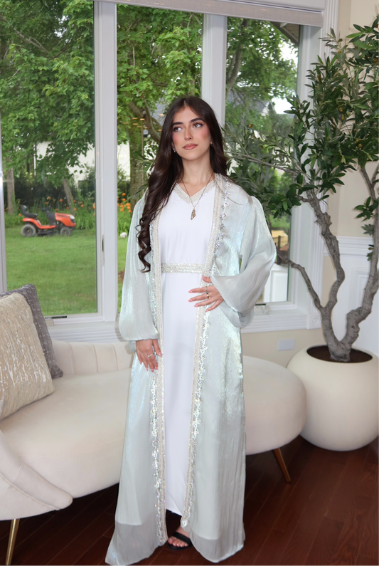 Sage Green Kuftan with Delicate Detail