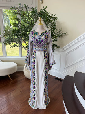 Velvet White Stone Purple Embroidery Thobe