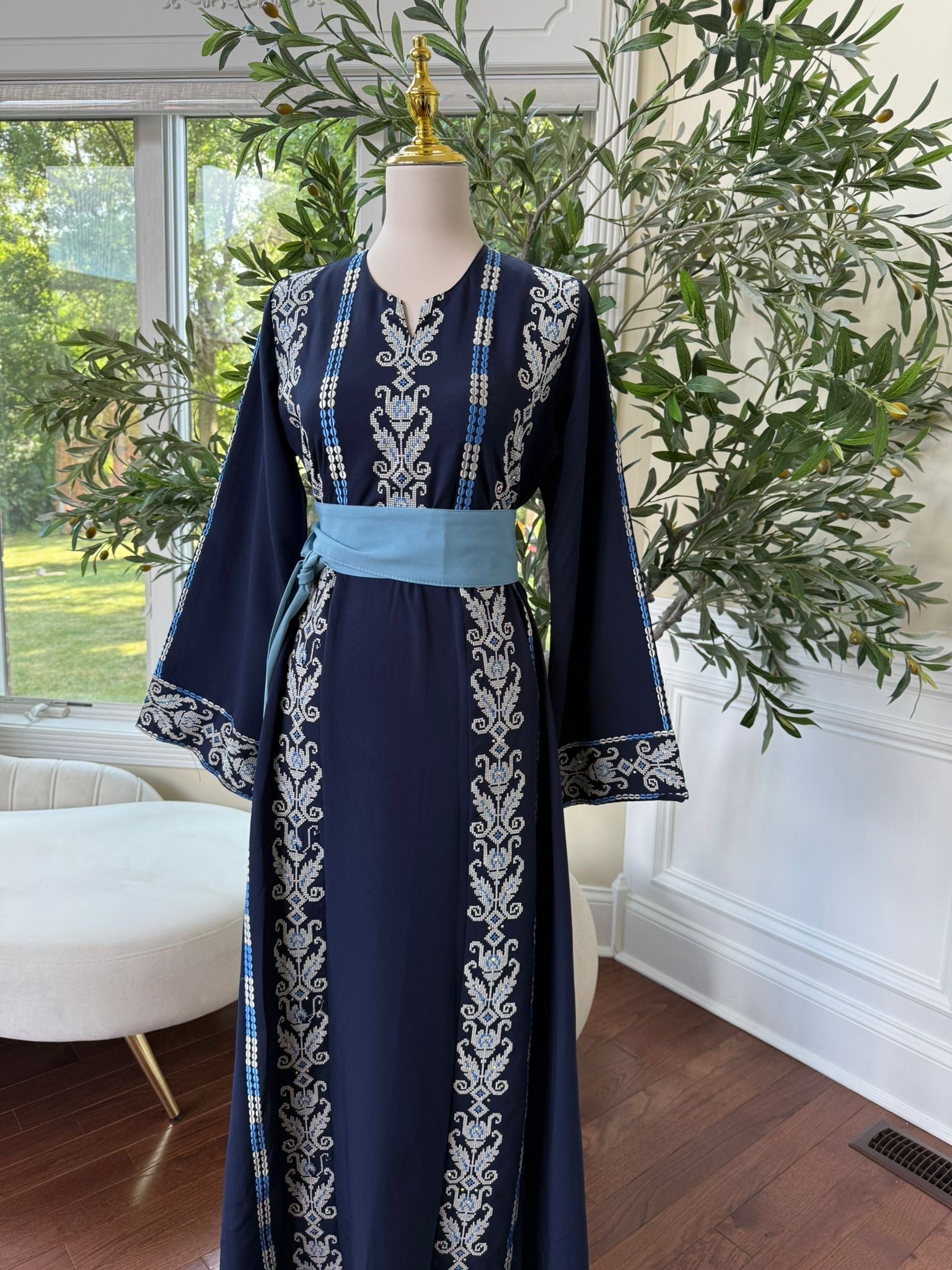 Blue Tatreez Embroidery Thobe 431