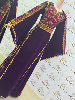 Palestinian Embroidered Thobe – Regal Plum Velvet Edition