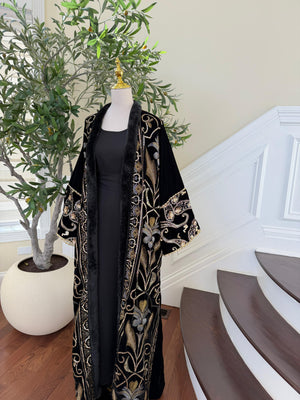 Black Serenity Velvet Cardigan Abaya