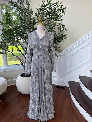 Grey Two Piece Beaded Kuftan