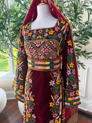 Velvet Red Embroidery Beaded Thobe