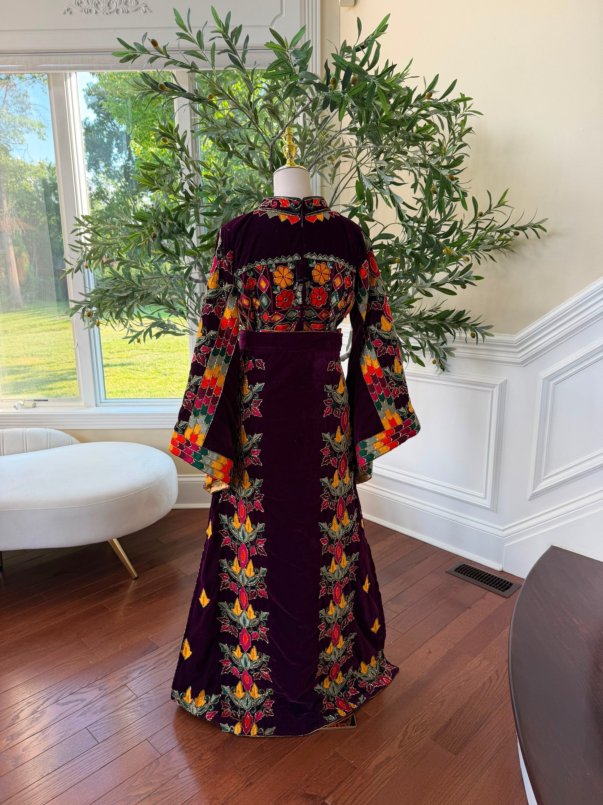 Burgundy Velvet Beaded Stone Thobe
