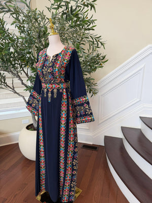 Navy Blue Embroidery Tatreez Thobe