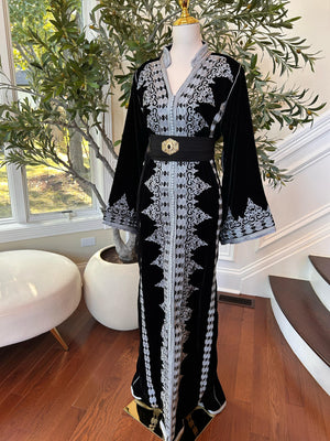 Black Velvet Embellished Silver Royale Kuftan