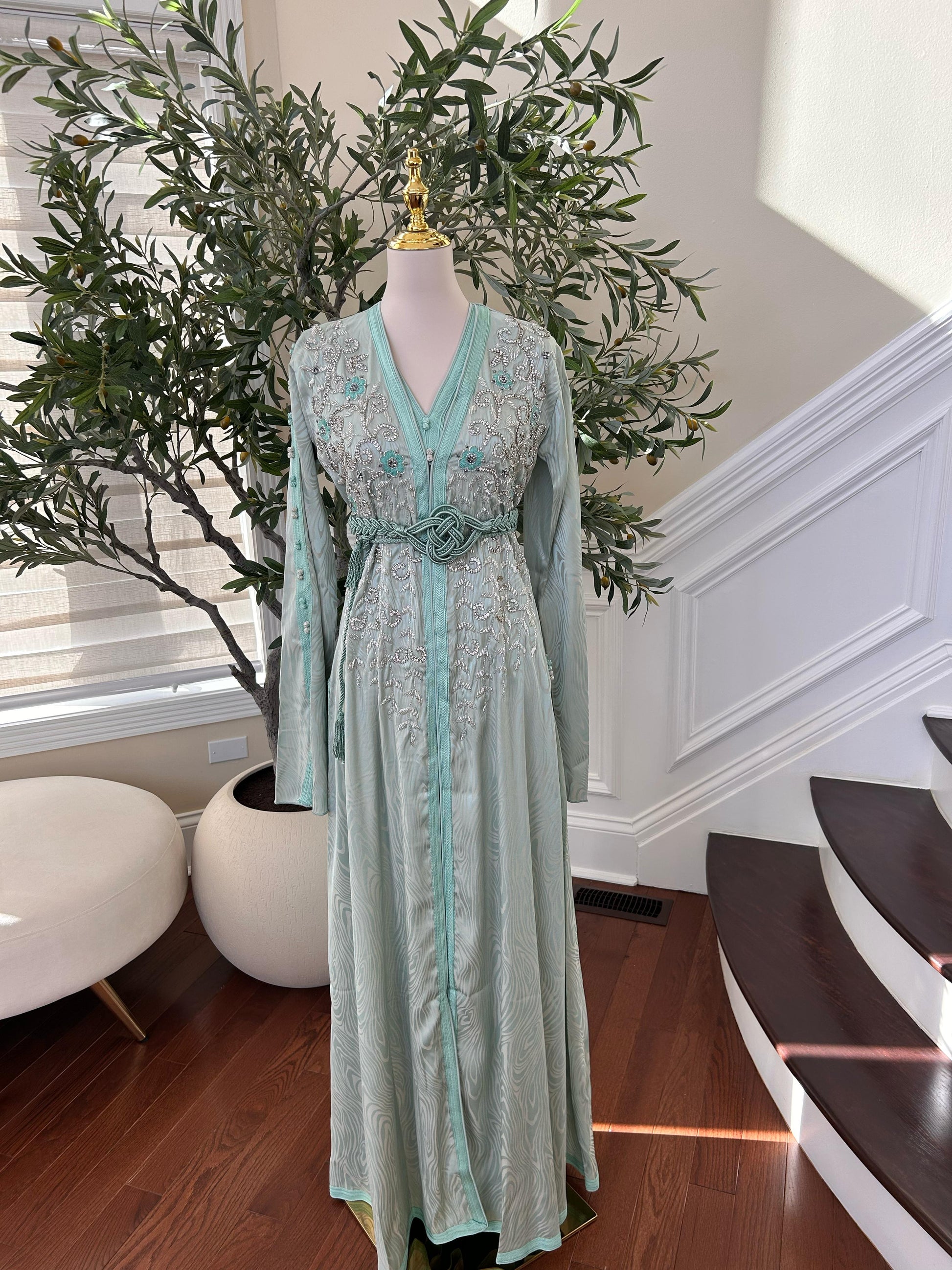 Mint Stone Beaded Kuftan