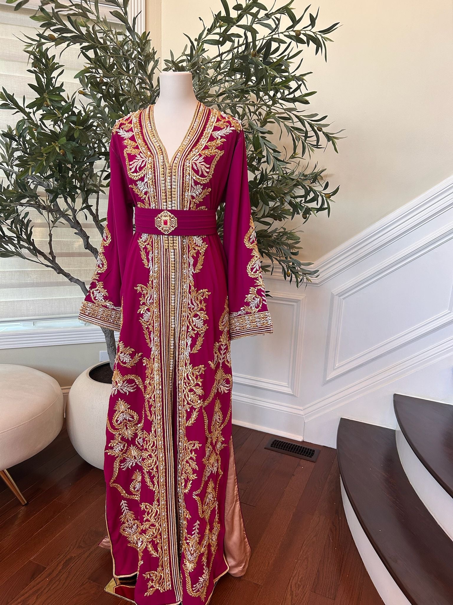 Hot Pink Golden Detail Kuftan