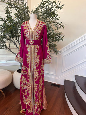 Hot Pink Golden Detail Kuftan