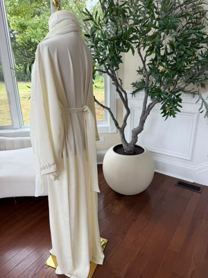 Off White Charm Beaded Floral Abaya