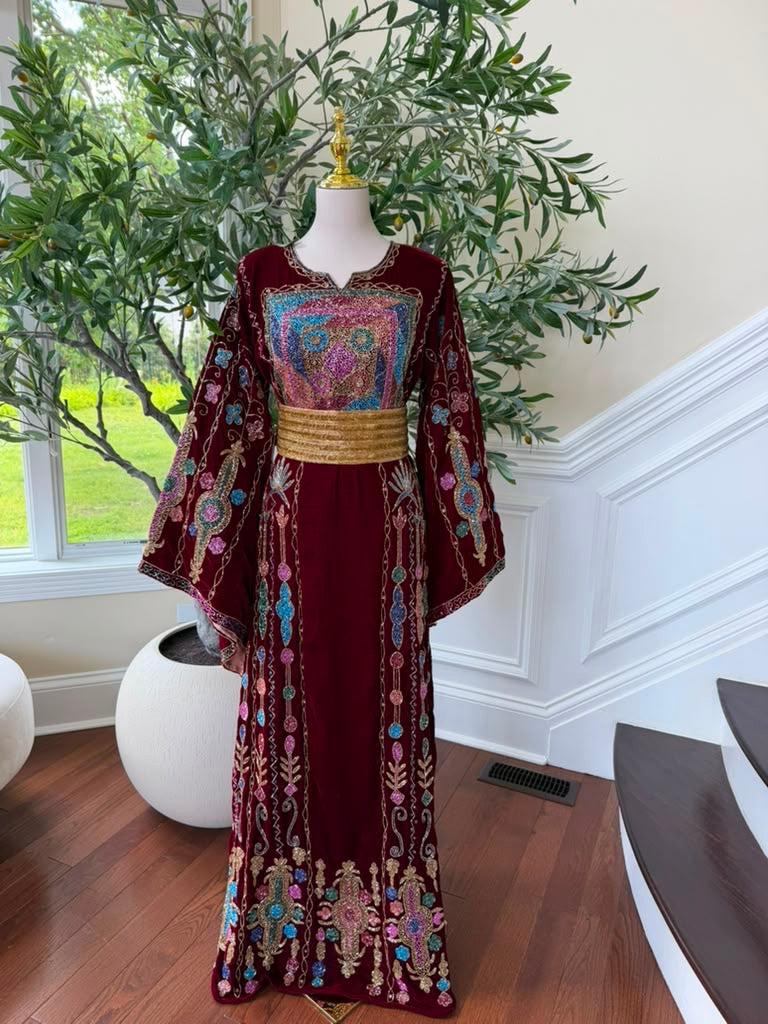 Burgundy Velvet Beaded Thobe