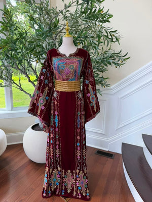 Burgundy Velvet Beaded Thobe