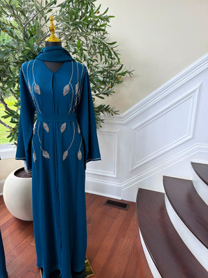 Sky Blue Floral Beaded Abaya