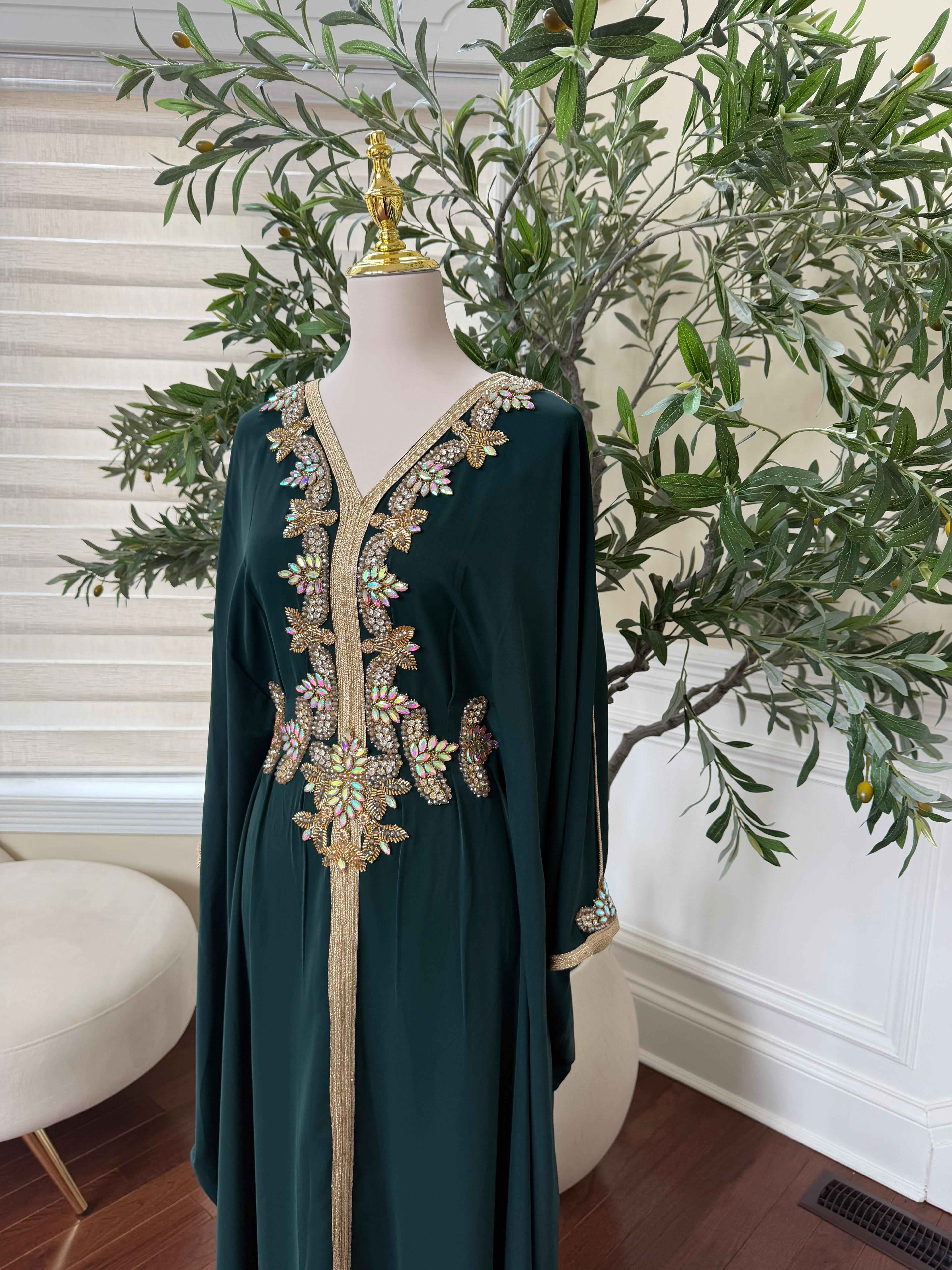 Emerald Butterfly Royale Beaded Abaya