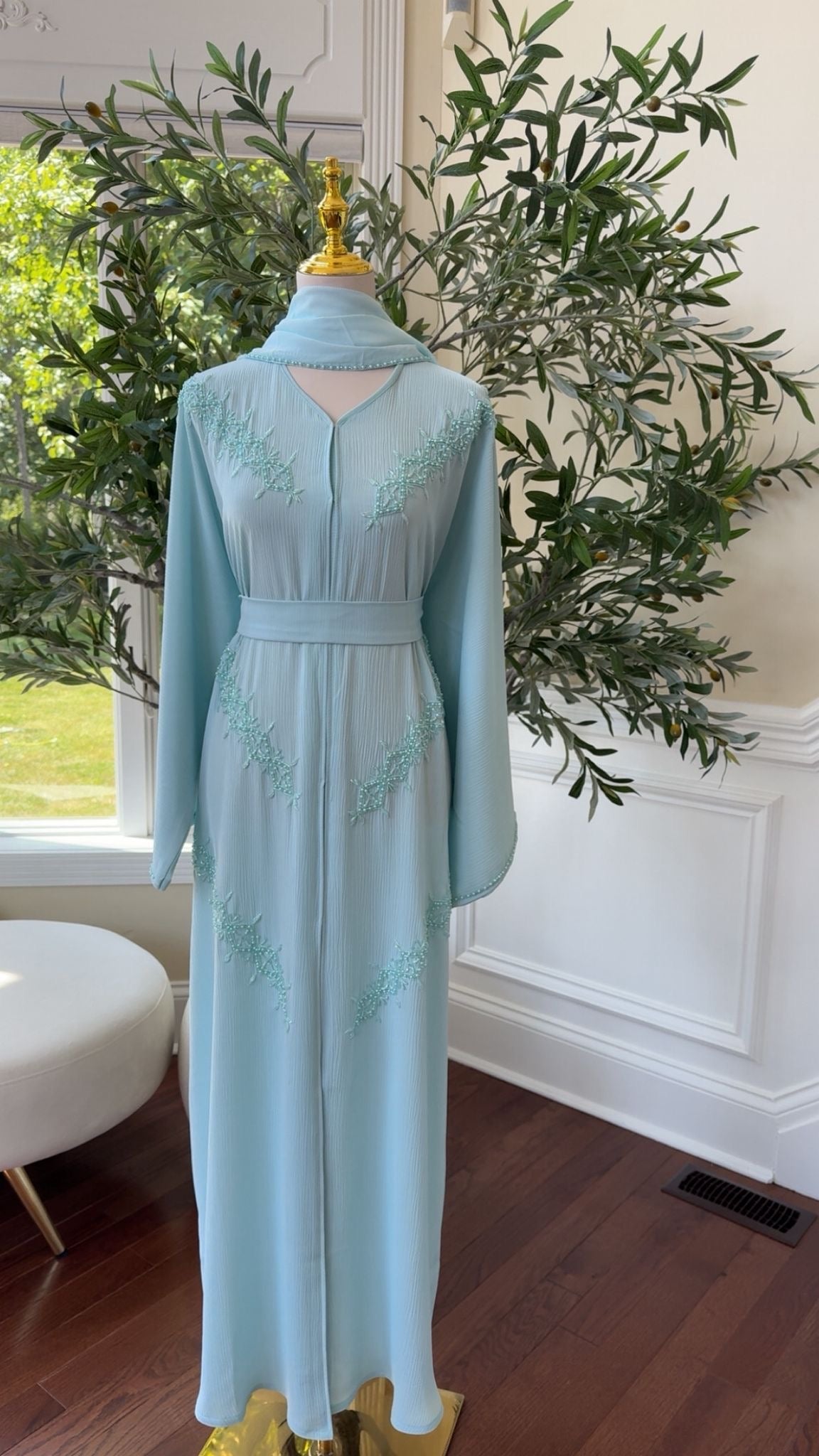 Baby Blue Vine Abaya – Modest Occasion Wear