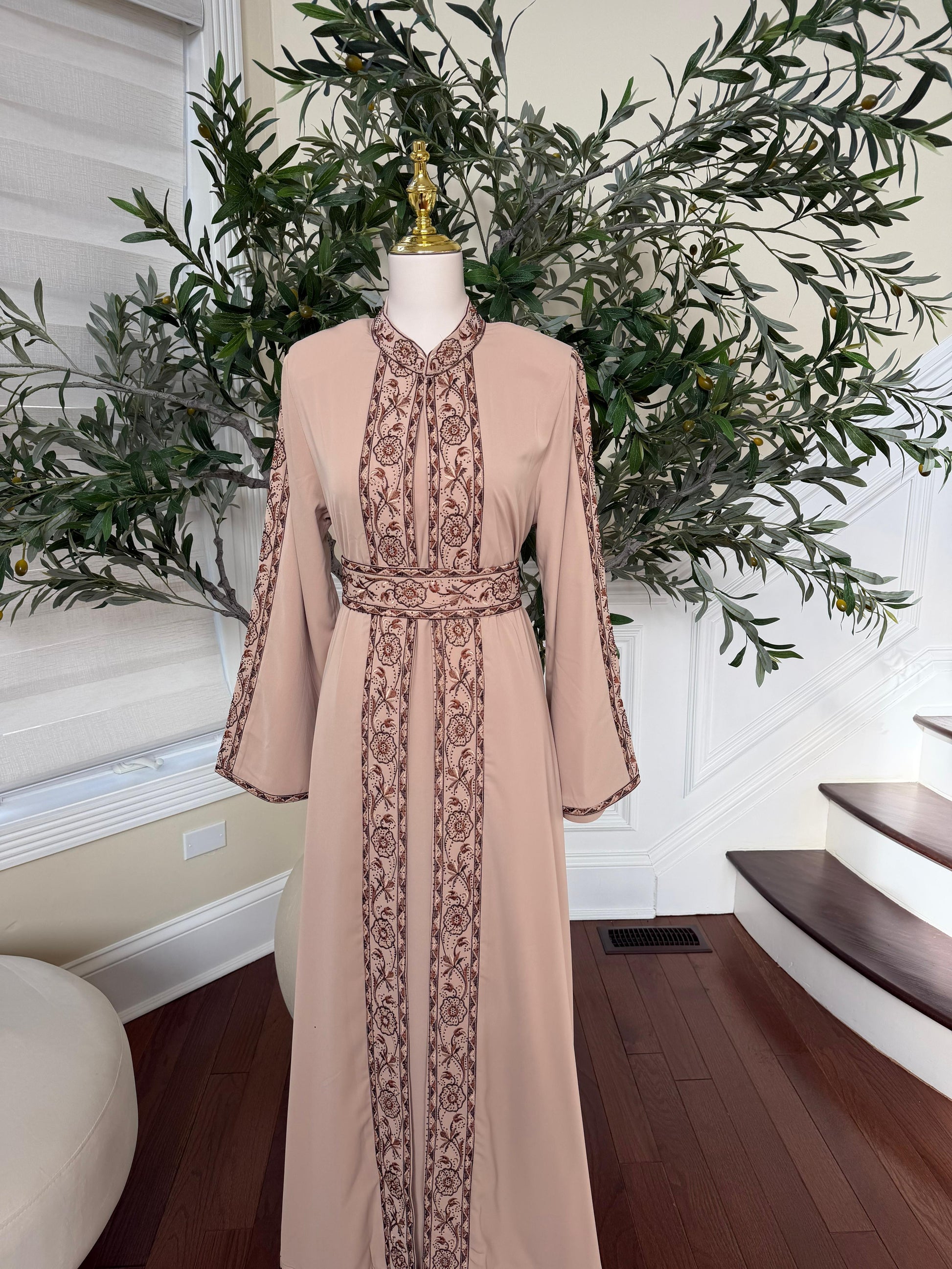 Tan Elegance Brown Tatreez Thobe