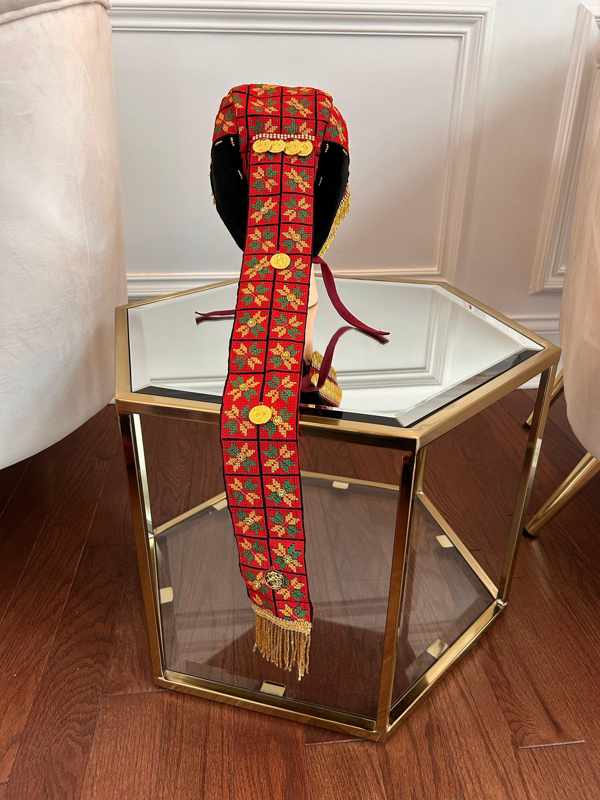 Traditional Tatreez Red Coin Head Piece