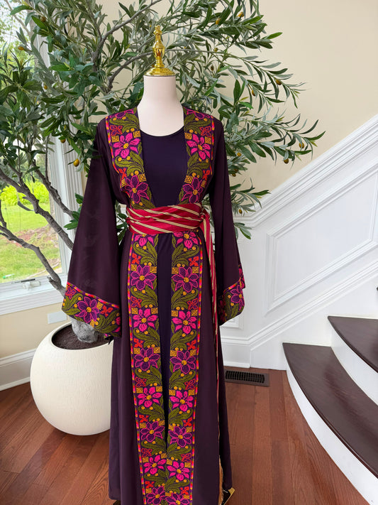 Purple Tatreez Embroidery Floral Thobe