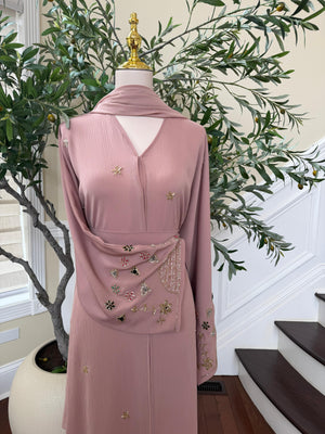 Rose Blush Floral Sleeve Beaded Abaya