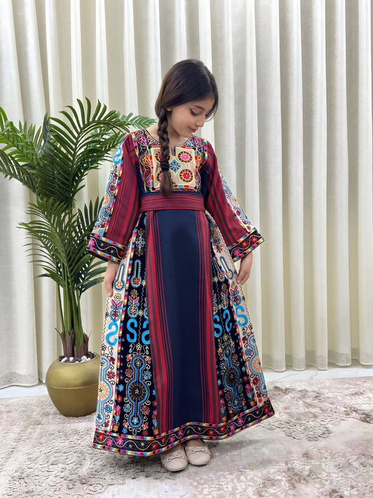 Navy Blue Embroidery Tatreez Kids Thobe