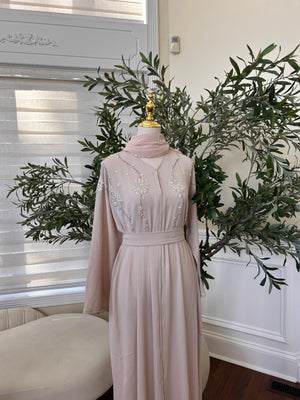 Cream Beaded Charm Abaya