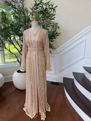 Beige Beaded Two Piece Kuftan
