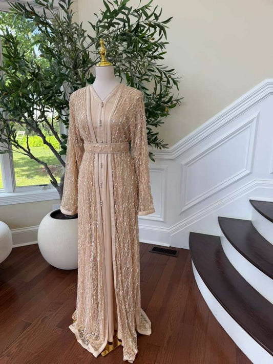 Beige Beaded Two Piece Kuftan