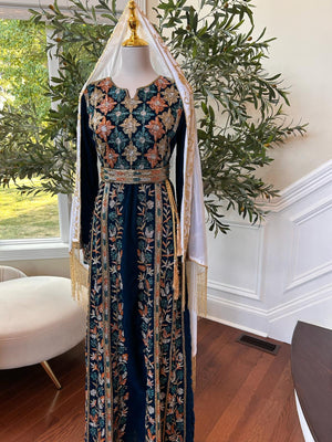 Turquoise Velvet Golden Stone Thobe