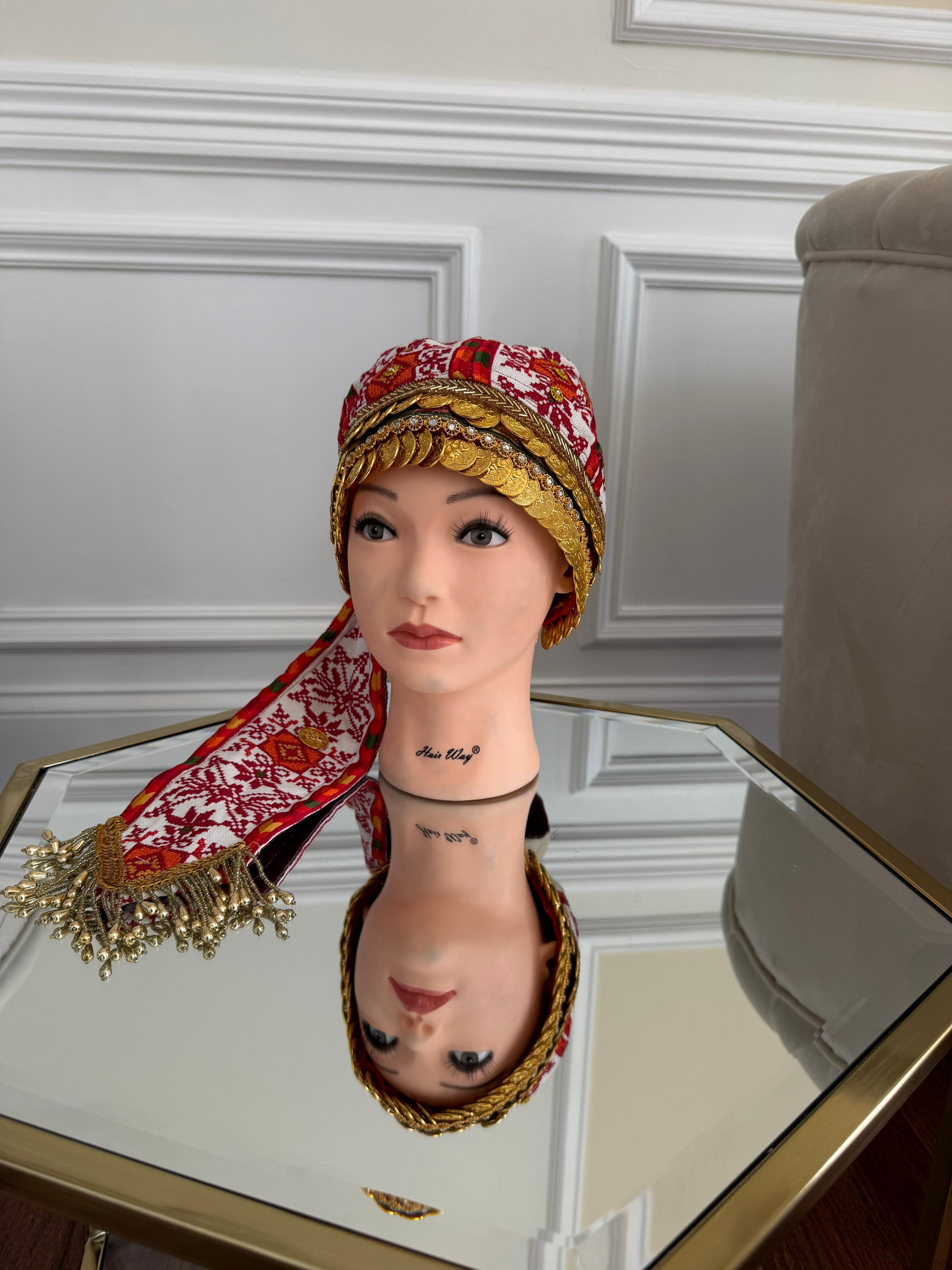 White Embroidery Tatreez Coin Head Piece