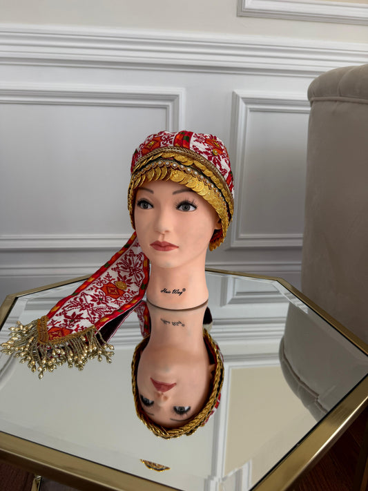 White Embroidery Tatreez Coin Head Piece