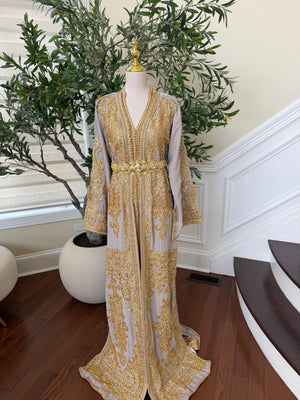 Golden Grey Beaded Elegance Kuftan