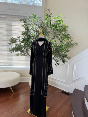 Black Silver Beaded Essence Abaya