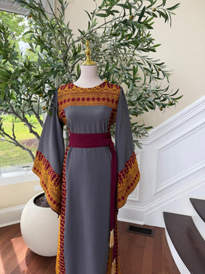Grey Traditional Tatreez Embroidery Thobe