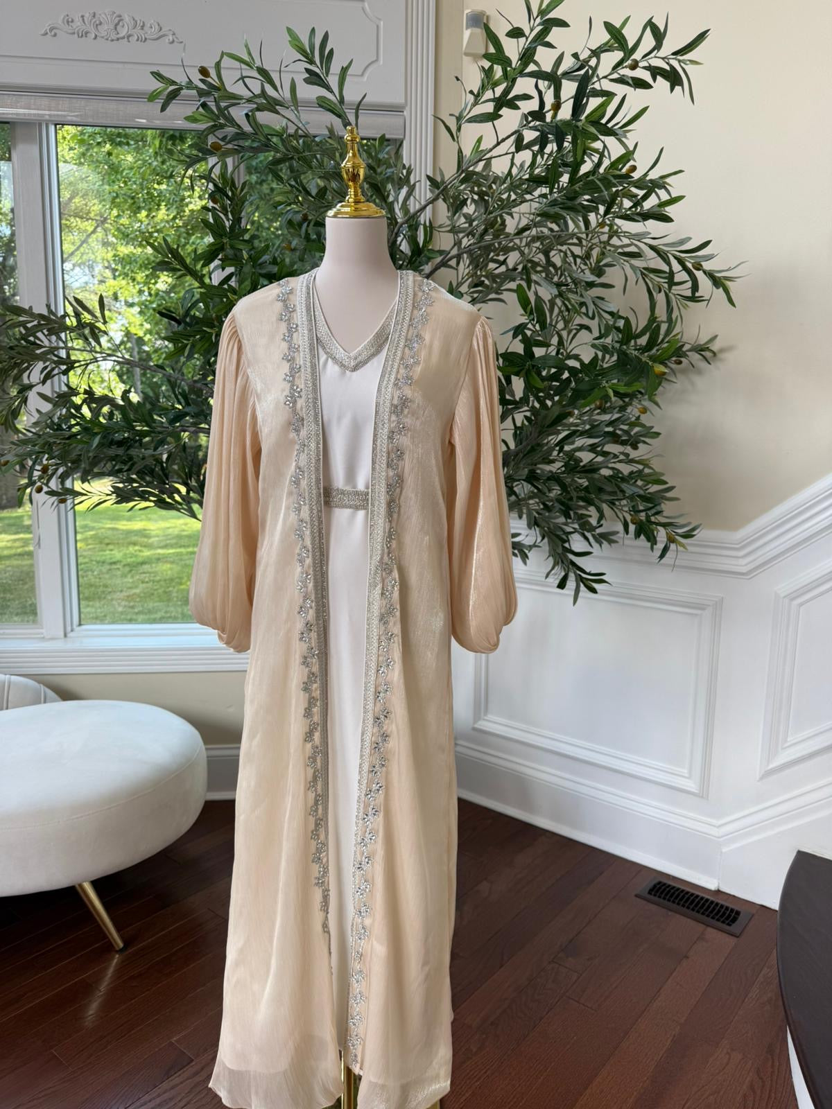 Light Beige Beaded Kaftan