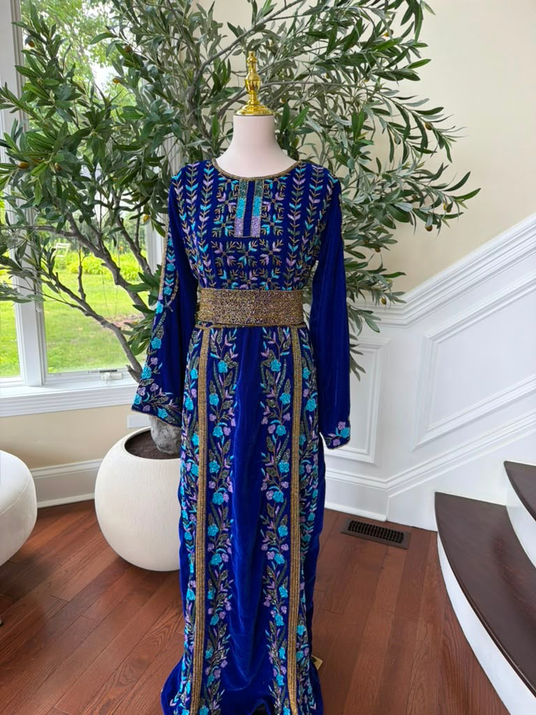 Blue Velvet Beaded Stone Elegance Thobe