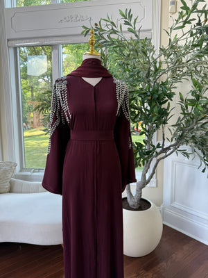 Elegant Maroon Stone Abaya