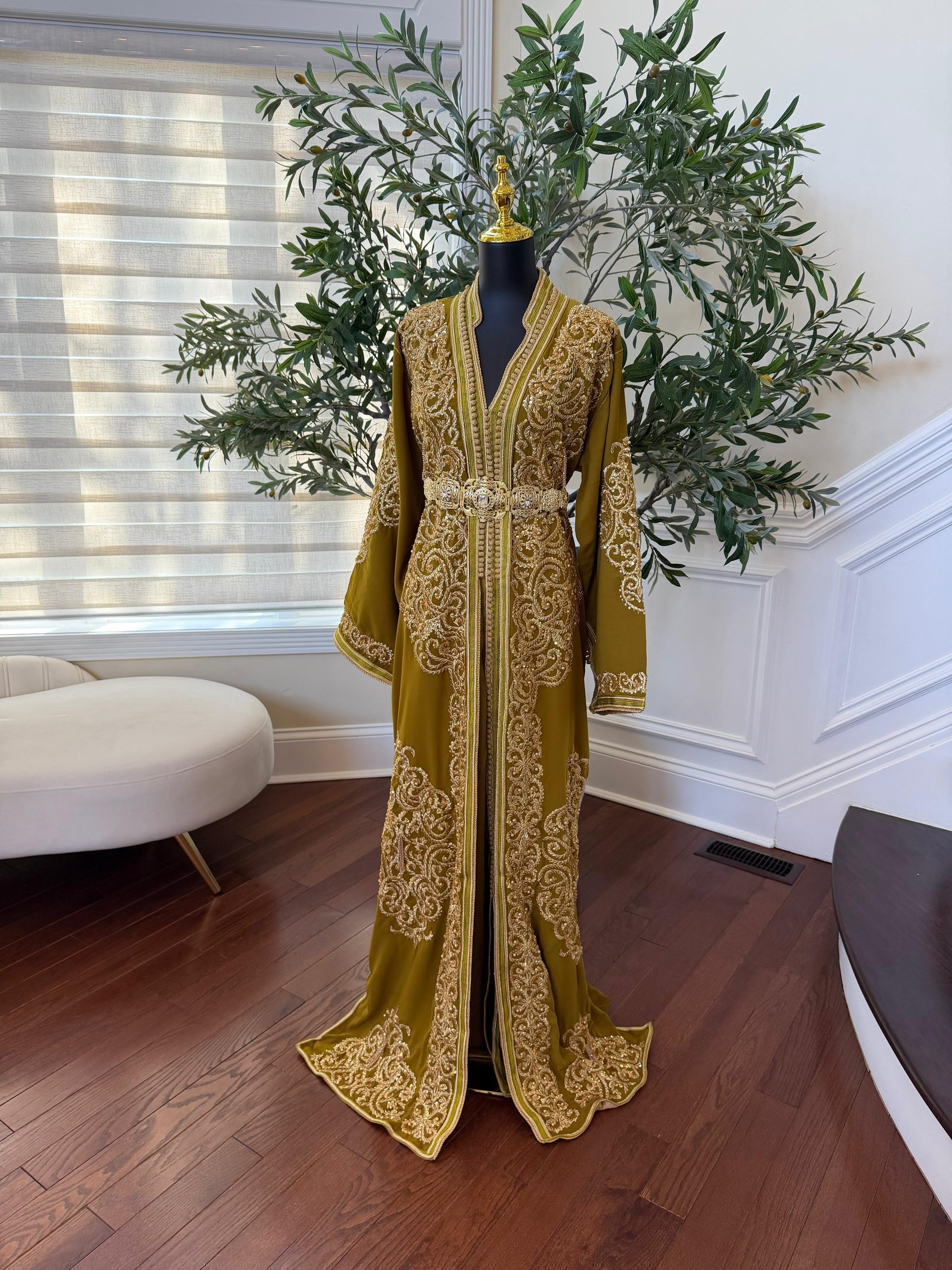 Olive Green Majestic Beaded Kuftan